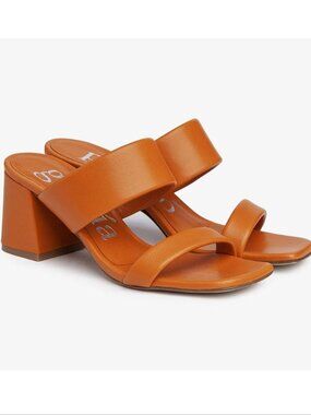 Pedro Garcia Isela SANDALS Size 7.5 Squash Orange Leather Square Toe Heeled NEW
